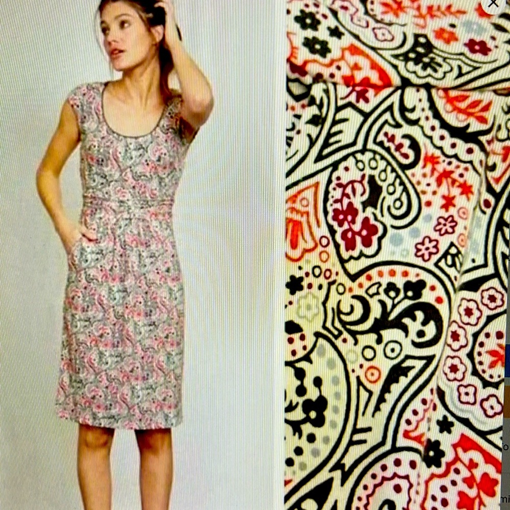 Boden women’s Margot Paisley Print multi colored Jersey Dress with pockets 6p